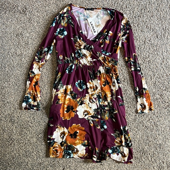 Lainab size large long sleeve tunic t shirt wrap dress with pockets - Picture 1 of 3